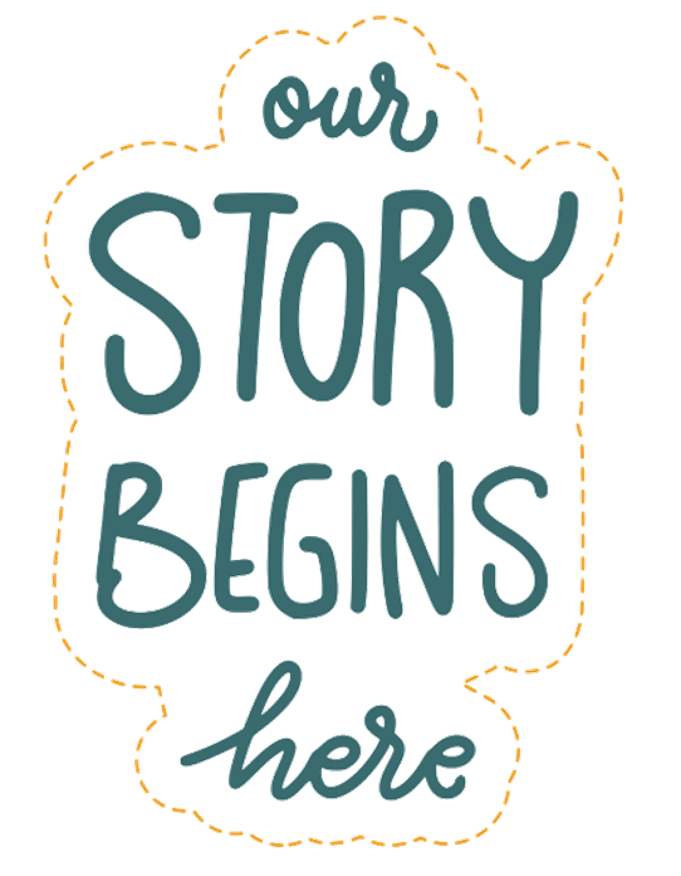 Illustration with text 'Our story begins here' representing new beginnings.